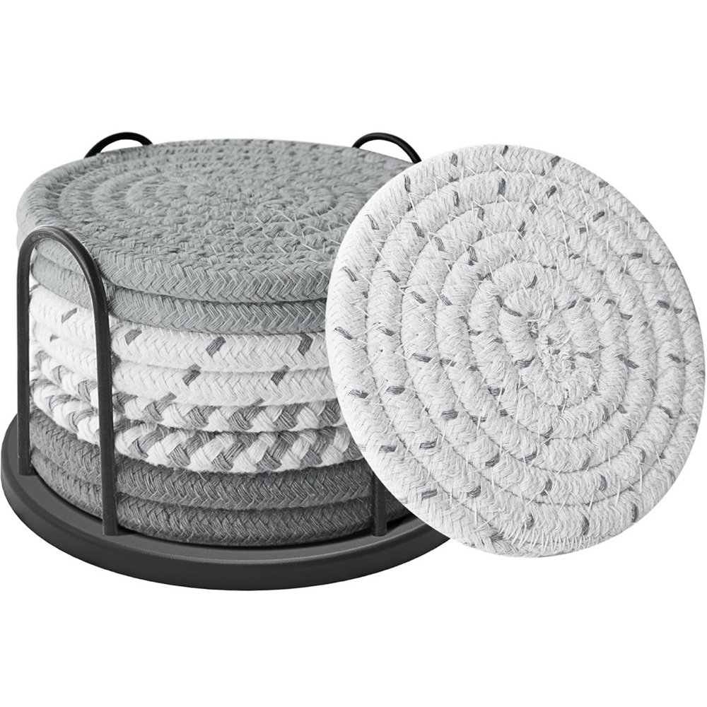 #11. Woven Coaster of 8 Set with Holder